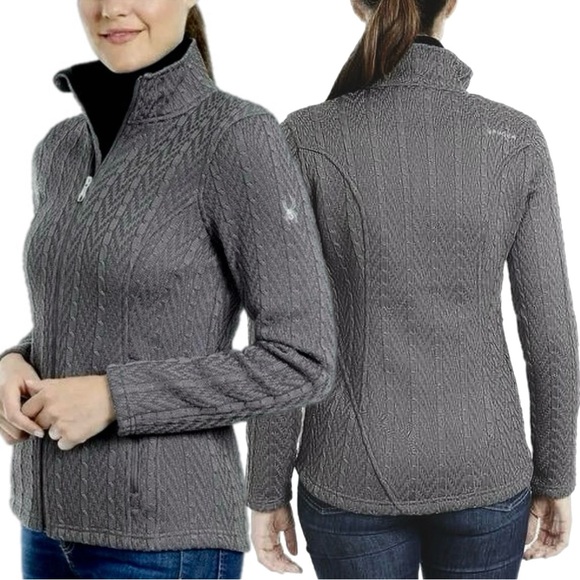 Spyder Major Cable Stryke Fleece Grey Sweater Jacket Full Zip In Size S - Picture 1 of 12